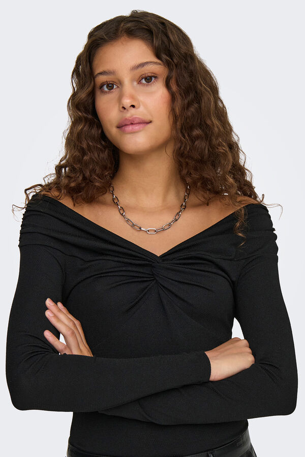 Only Camiseta cuello barco con brillantes negro