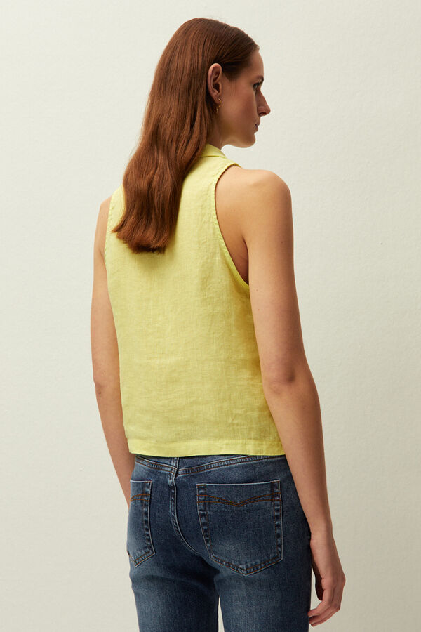 Systemaction Chaleco lino cuello camisero amarillo
