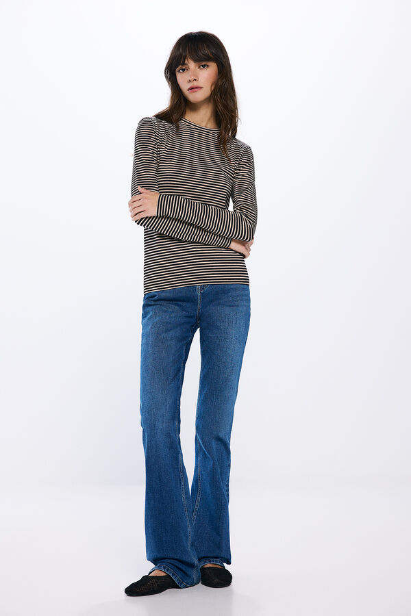 Springfield Camiseta justa riscas em lurex castanho