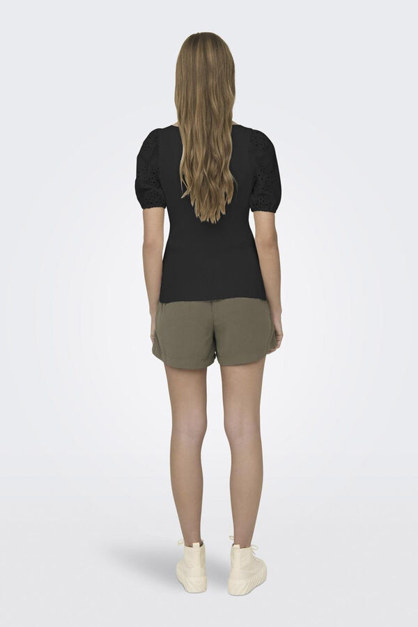 Only Top de punto manga abullonada negro