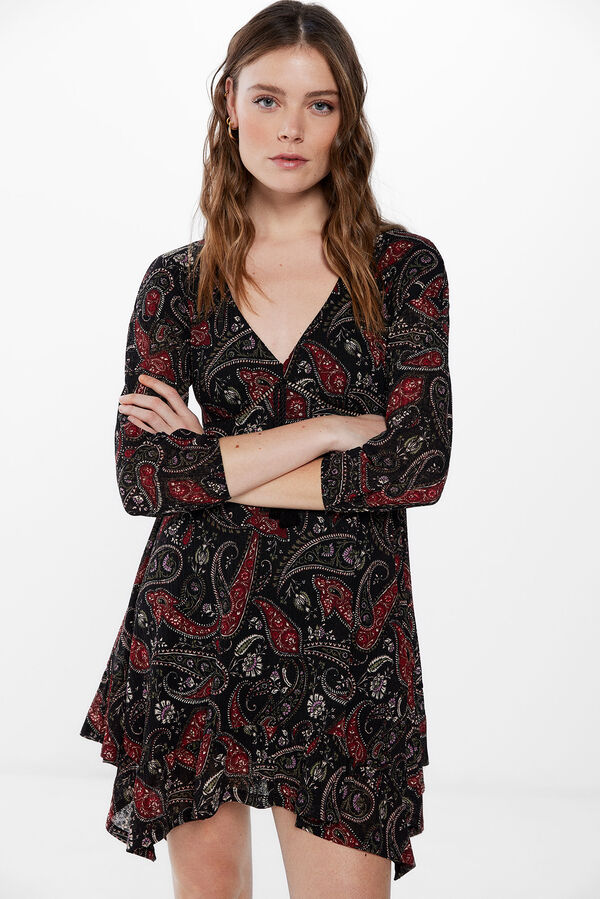 Springfield Vestido estampado curto bicos preto