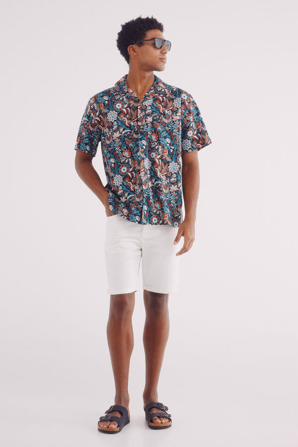 Springfield Camisa manga corta bowling estampado flores negro