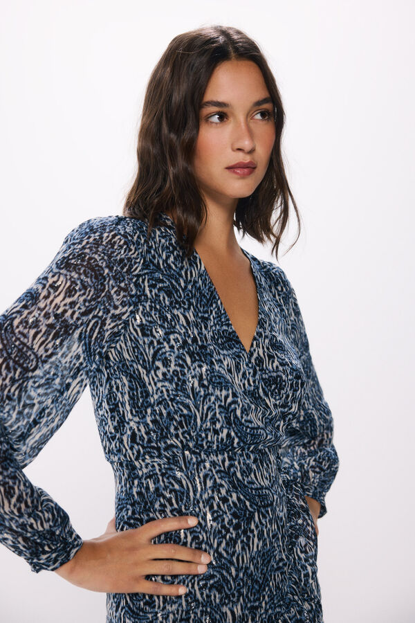 Springfield Vestido curto de chiffon com estampado de lurex azul