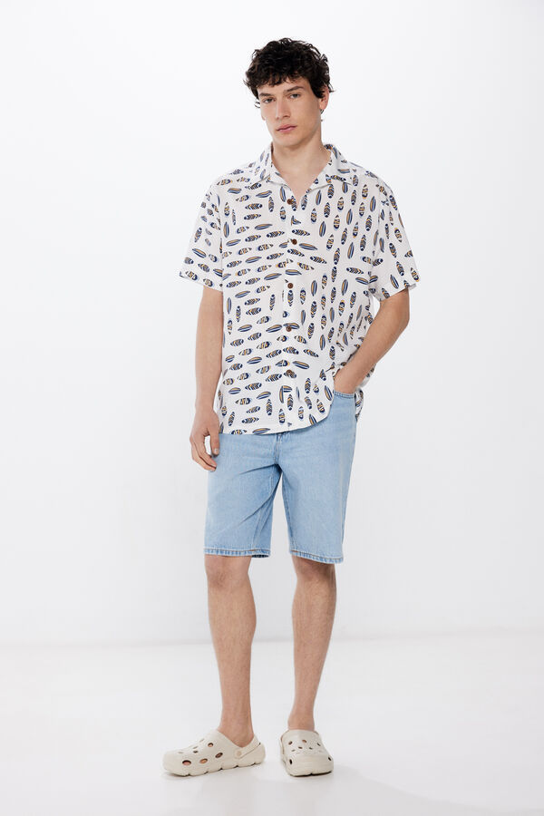 Springfield Camisa manga curta impressa viscosa branco