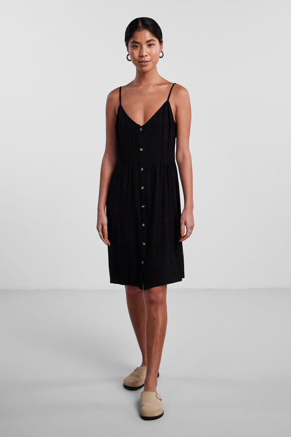 Pieces Vestido midi de al&ccedil;as com linho preto