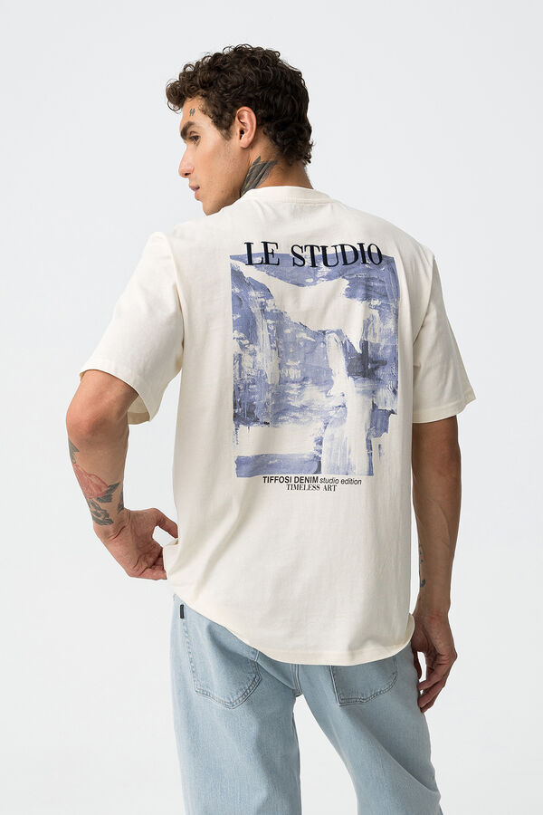 Tiffosi Camiseta relaxed con bordado en la espalda beige