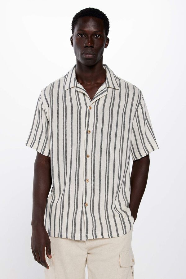 Springfield Camisa manga curta r&uacute;stica riscas azul