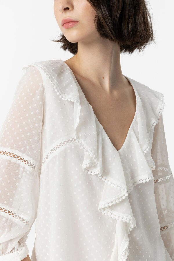 Tiffosi Blusa Plumeti com Folhos branco