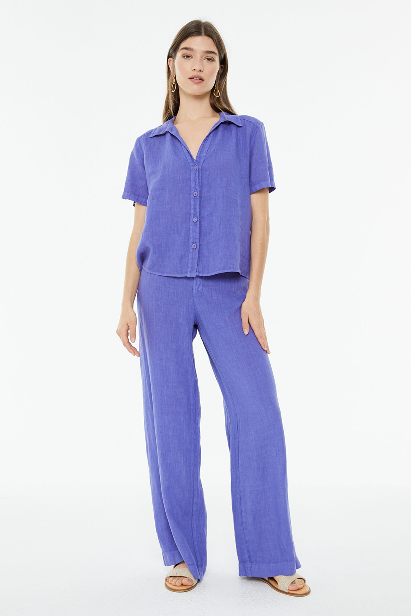 System Action Camisa de lino de manga corta