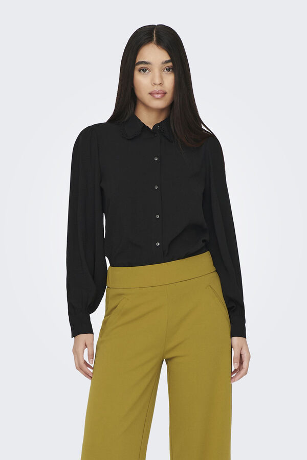 JDY Camisa curta de manga comprida preto