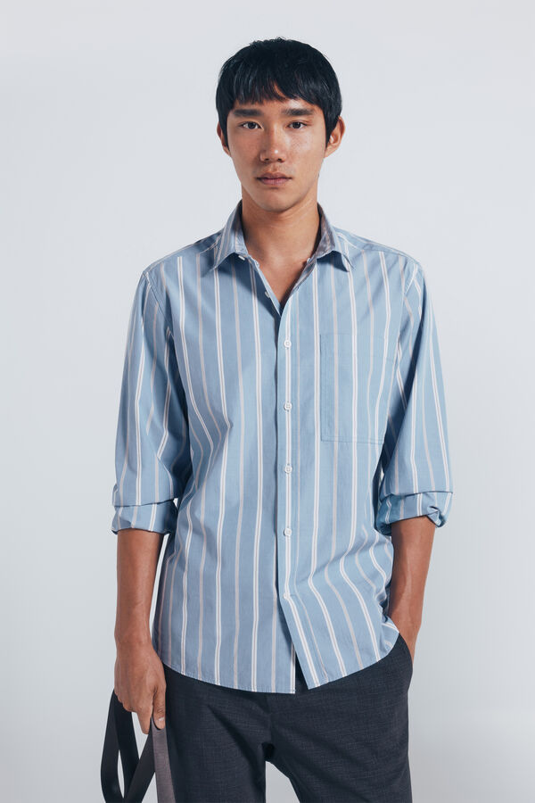 Springfield Camisa popel&iacute;n rayas azul