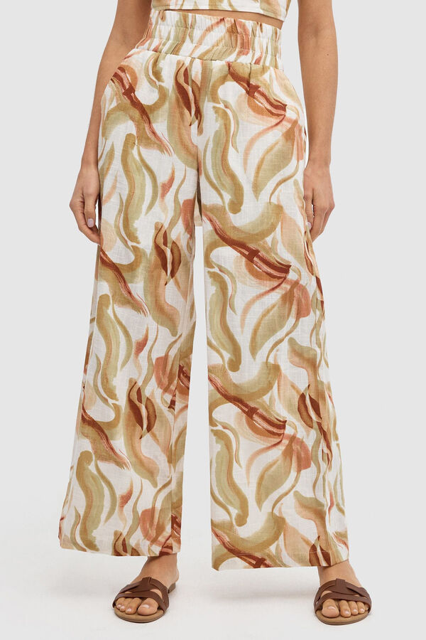 Inside Pantal&oacute;n Wide Leg Estampado beige