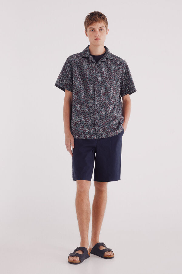 Springfield Camisa de boliche estampada de manga curta verde