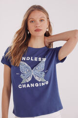 Springfield Camiseta gr&aacute;fica com manga azul