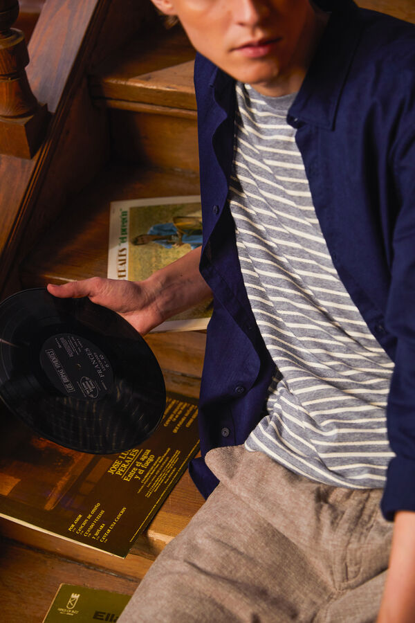 Springfield Camisa lino color azul