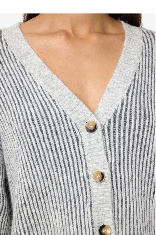 Noisy May Cardigan punto rayas cuello pico gris