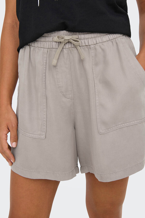 Only Shorts de cintura alta el&aacute;stica con lazada tostado
