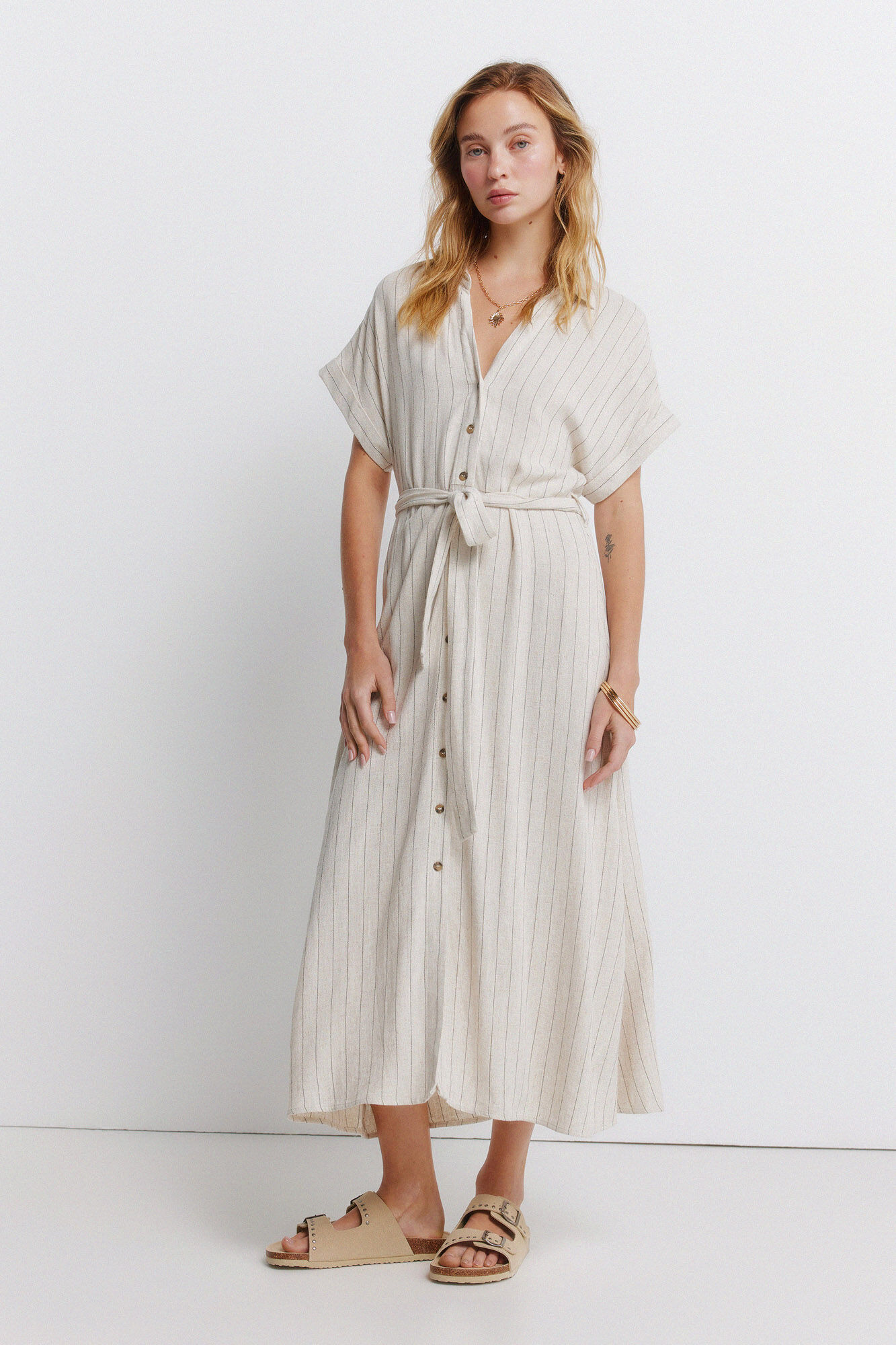 Springfield Vestido lino  camisero rayas