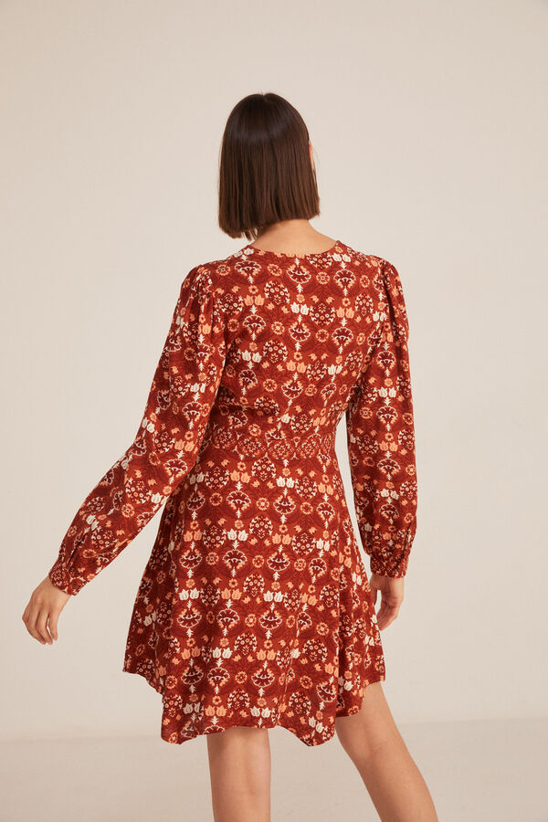 Springfield Vestido Corto Estampado Picos naranja