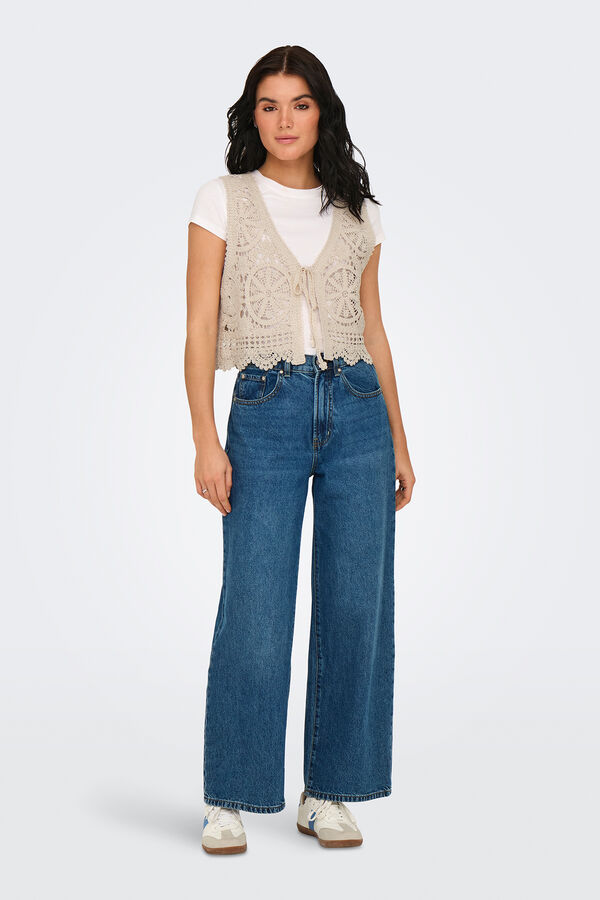 JDY Chaleco corto crochet beige