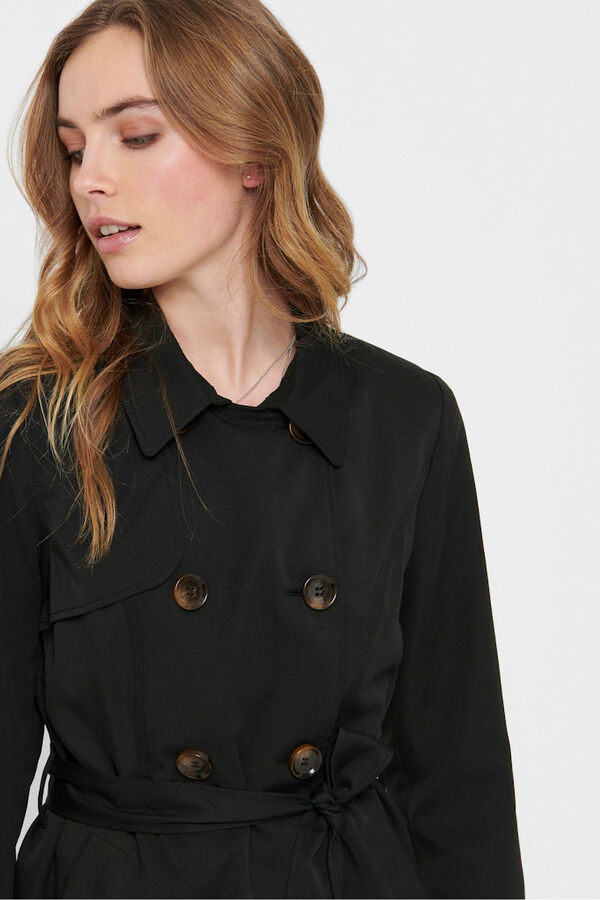Only Gabardina midi con cintur&oacute;n negro