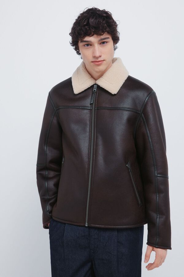 Springfield Blus&atilde;o aviador efeito camur&ccedil;a dupla face cru