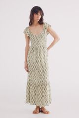 Springfield Vestido midi estampado geom&eacute;trico verde