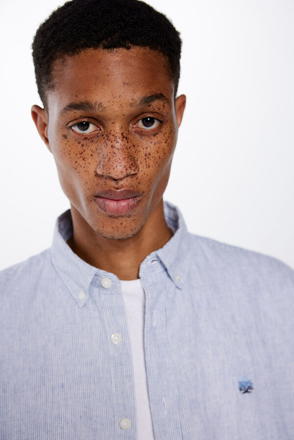 Springfield Camisa lino rayas azul