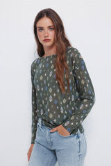 Springfield Camiseta estampada com efeito linho Caqui escuro