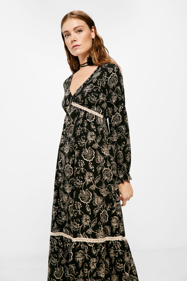 Springfield Vestido Midi Lace Contraste preto