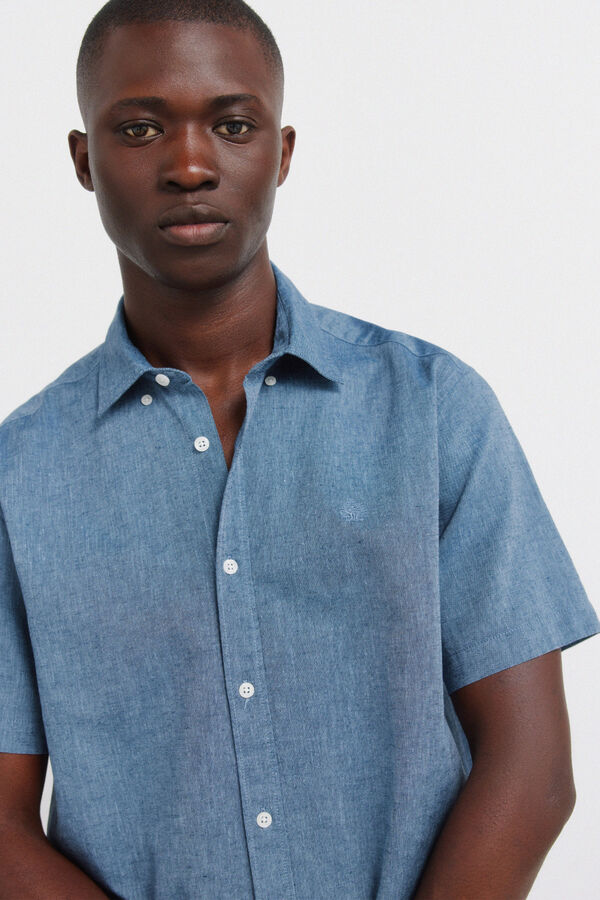 Springfield Camisa de manga curta em linho azul