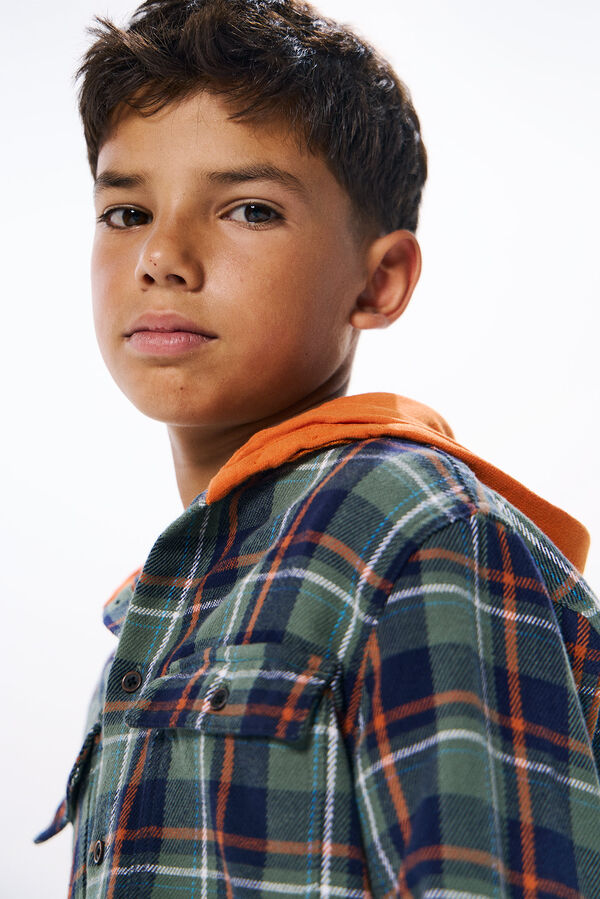 Springfield Kids Camisa cuadros capucha ni&ntilde;o verde