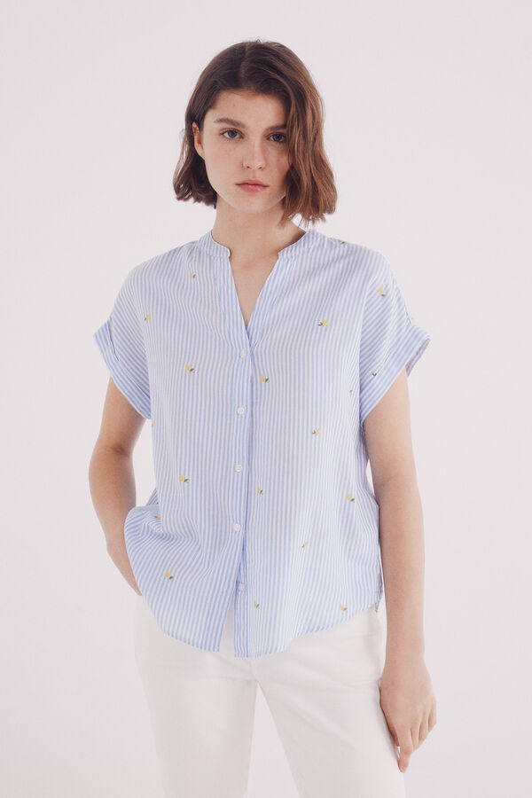 Springfield Blusa Oxford leve com gola mao azul