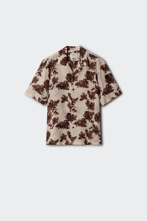 Springfield Camisa de manga curta em viscose e nylon estampada bege