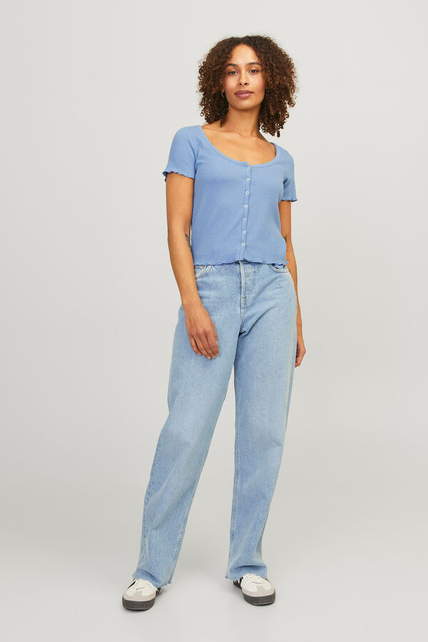 Jack & Jones Top rib con botones azul