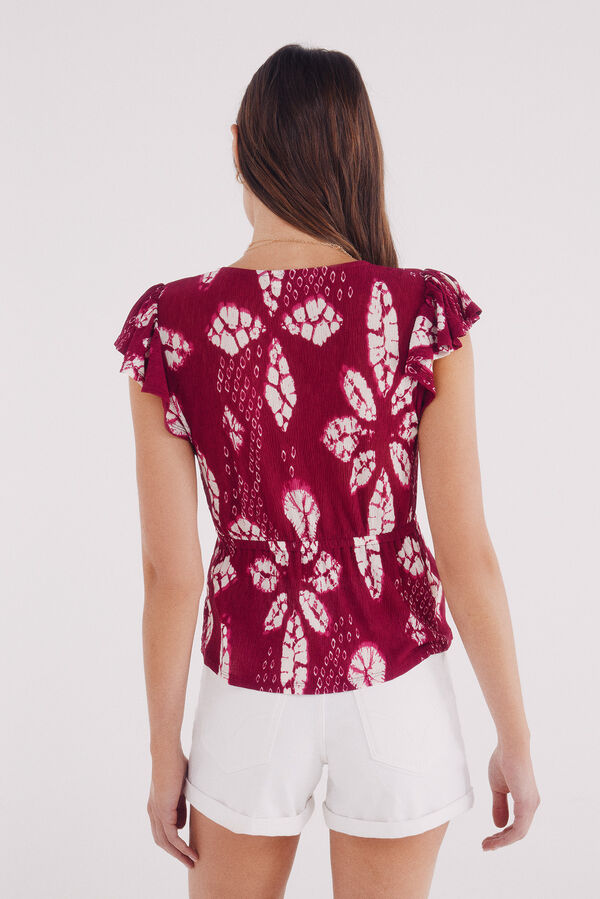 Springfield Top escote cruce estampado burdeos