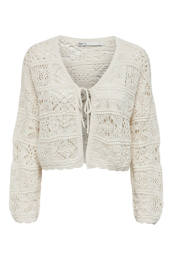 Only C&aacute;rdigan corto de crochet troquelado blanco