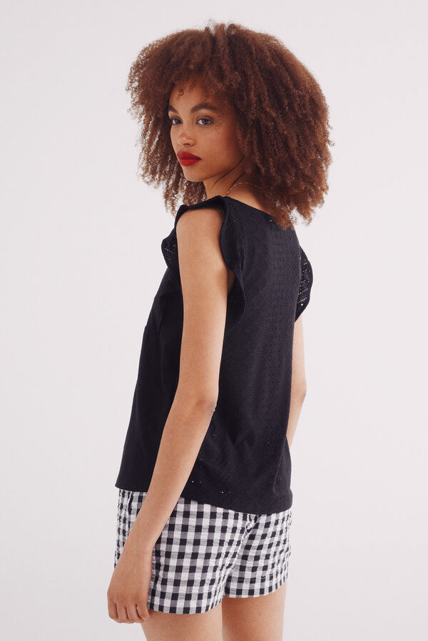 Springfield Camiseta com babados e bordado su&iacute;&ccedil;o preto