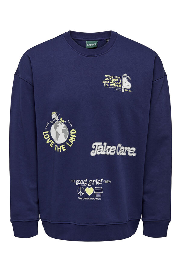 Only & Sons Sudadera estampada cuello redondo Snoopy azul