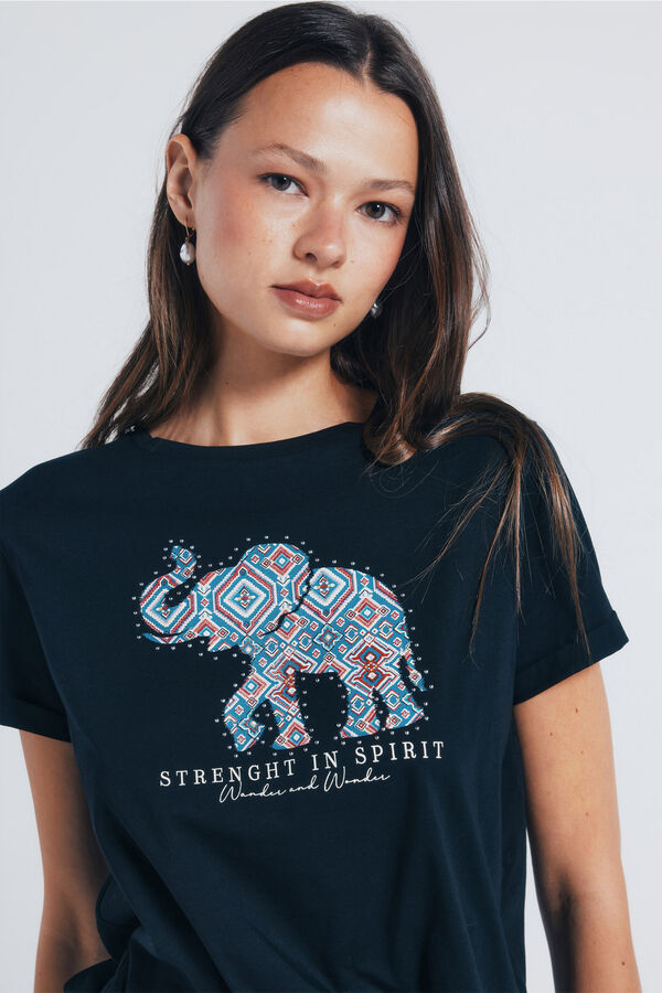 Springfield Camiseta gráfica elefante negro