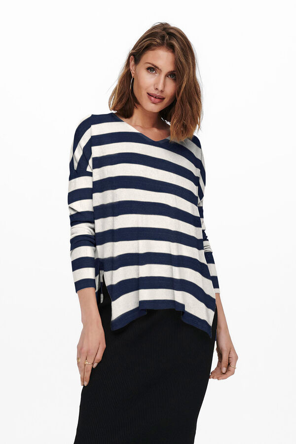 Only Jersey de manga larga y cuello pico gris