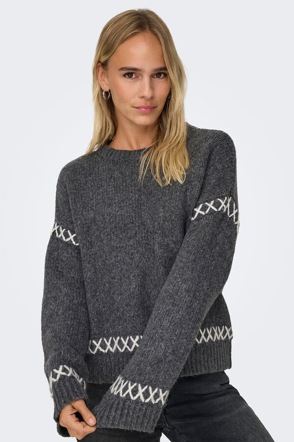 Only Costura contrastante em camisola cinzento