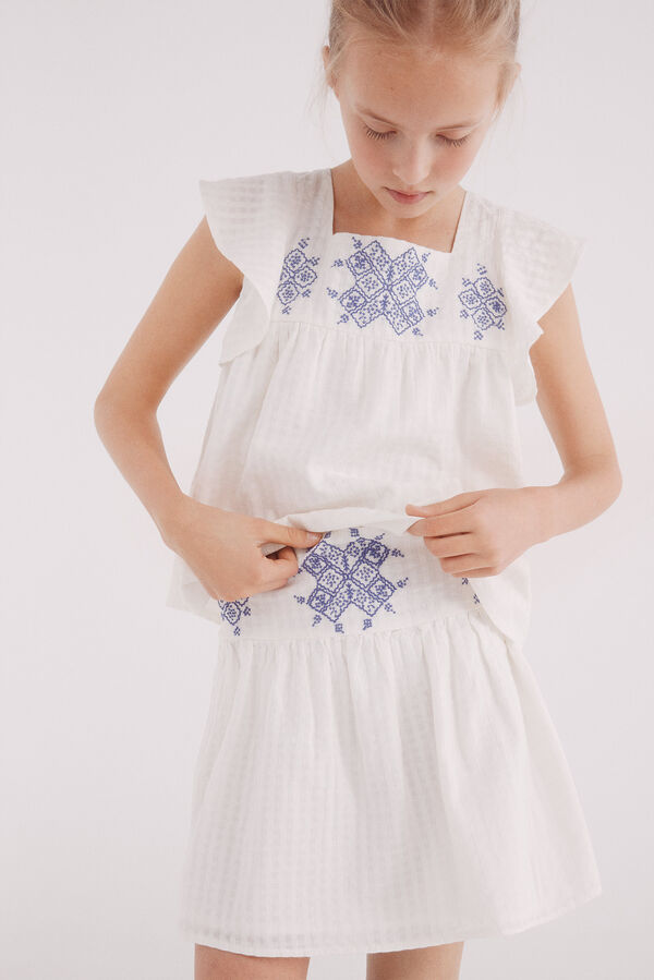 Springfield Kids saia bordada de menina cru