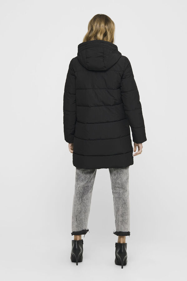 Only Abrigo acolchado largo con capucha negro