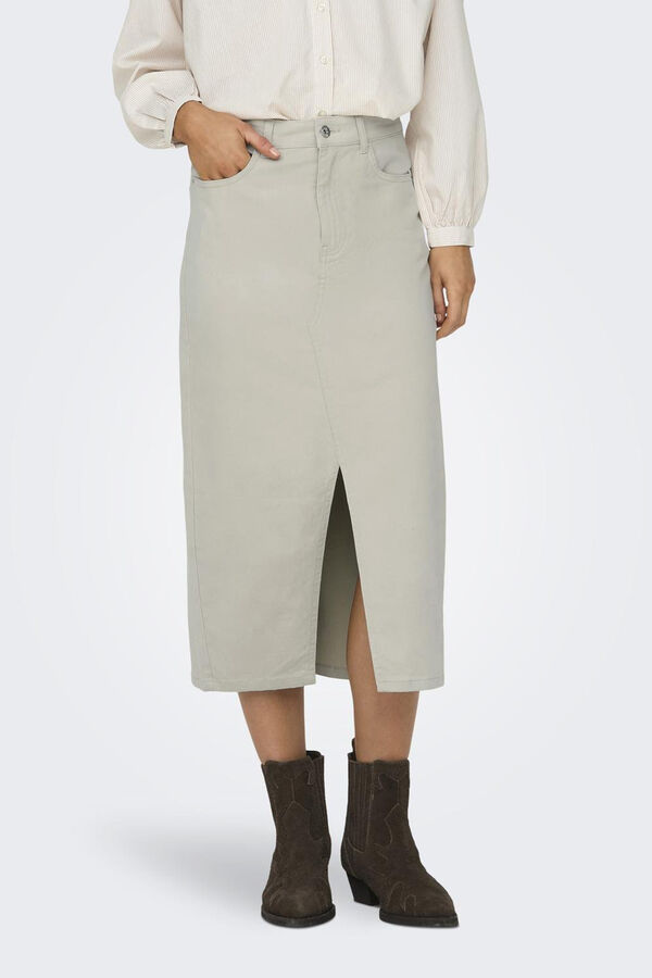 Only Falda midi abertura gris