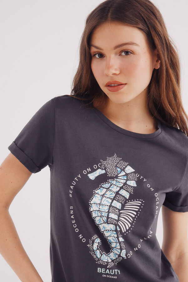 Springfield Camiseta gr&aacute;fica marinha cinzento