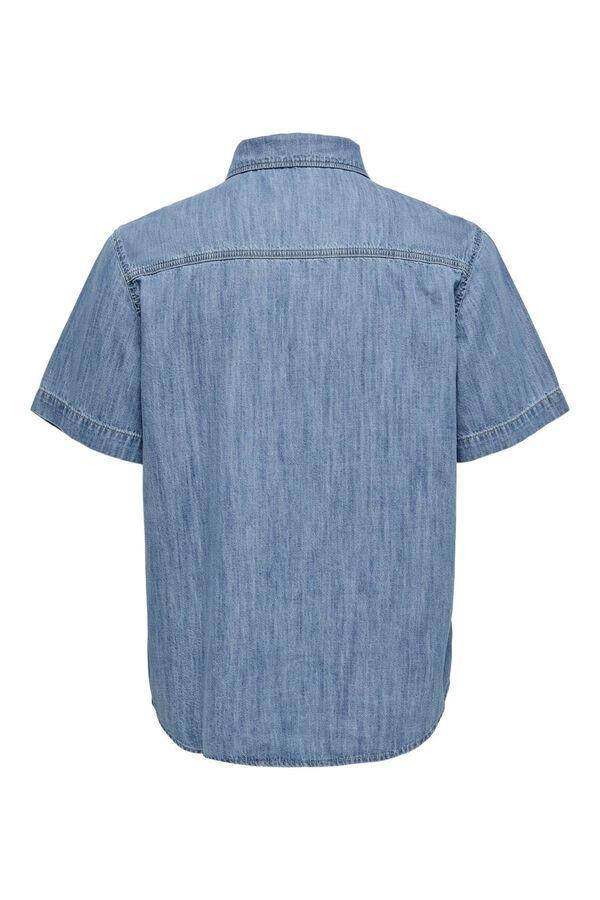 Only & Sons Camisa de hombre estilo chambray de manga corta azul