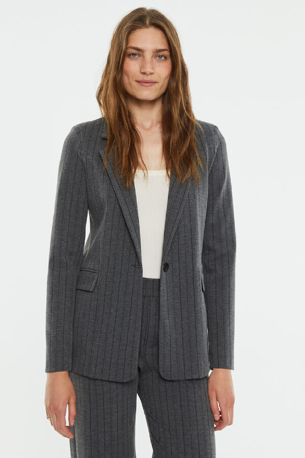 System Action Blazer curto de tecido risca de giz cinzento