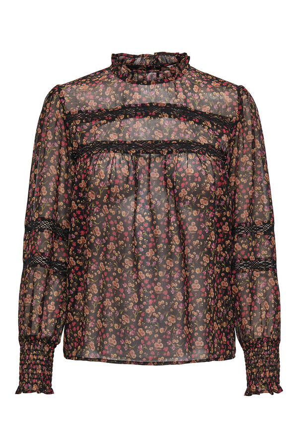Only Blusa semitransparente con estampado de flores negro