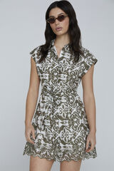 Only Vestido curto camiseiro bordado Caqui escuro